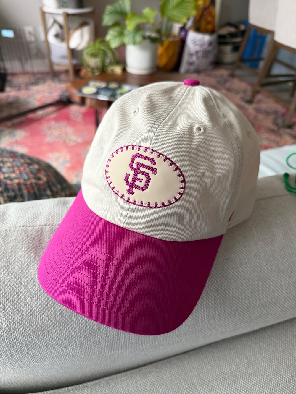 NEW Anthropologie ‘47 Leather Patch Baseball Hat in Pink